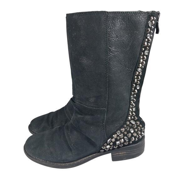 REBA! BLACK GENUINE LEATHER & SUEDE JEWELED & STUDDED MOTO ANKLE BOOTS! SZ 6M - Picture 12 of 12